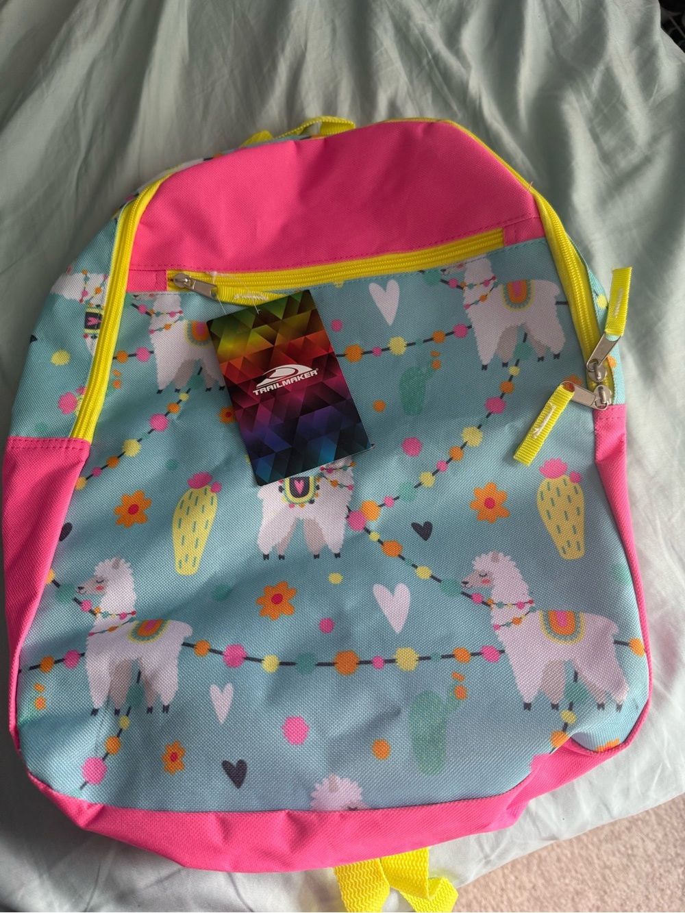 Kids Llama Print Backpack - Pink & Aqua by